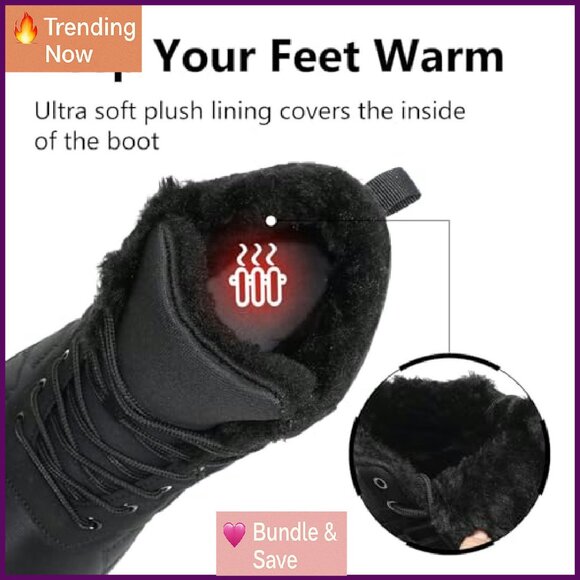 Winter Snow Boots Warm Fur Lined Anti-Slip Wide Toe Box Ankle Booties - Picture 4 of 8